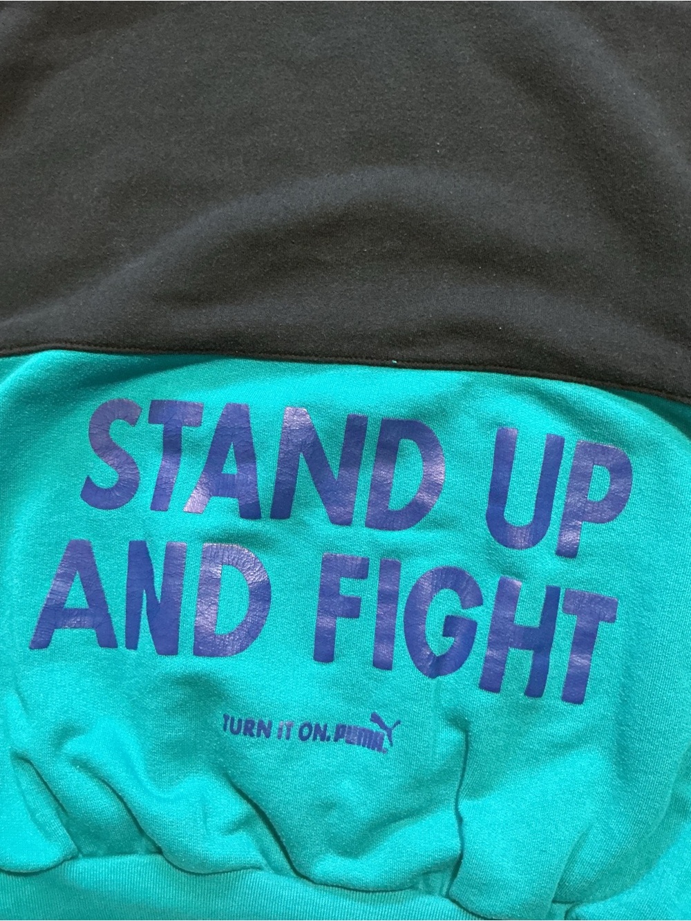 Vintage 80s Puma Stand Up And Fight Turn It On Color Block Pullover Hoodie